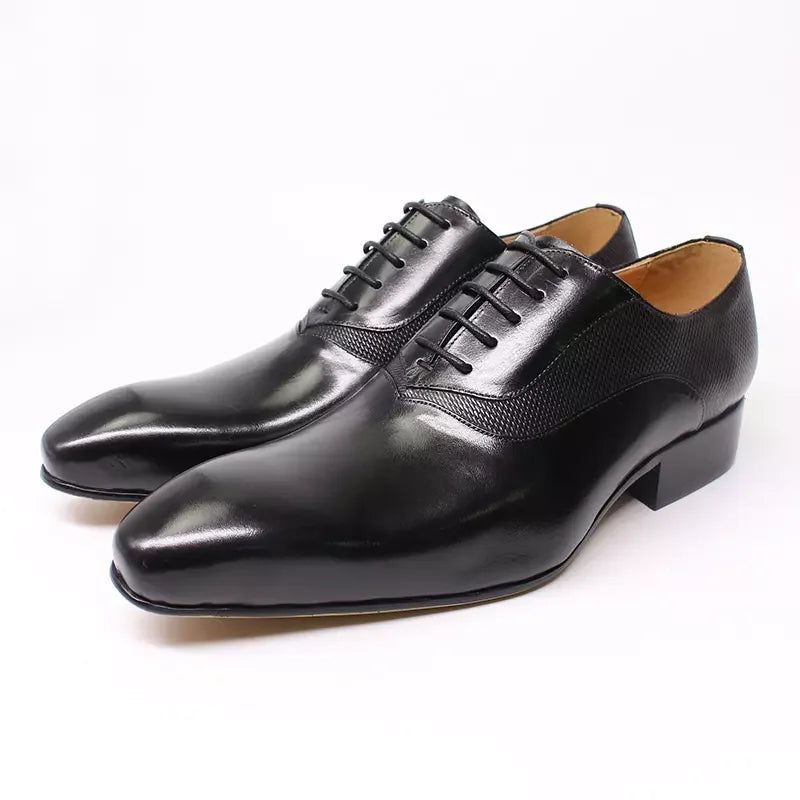 Men's Genuine Leather Pointed Toe Lace-Up Closure Formal Shoes