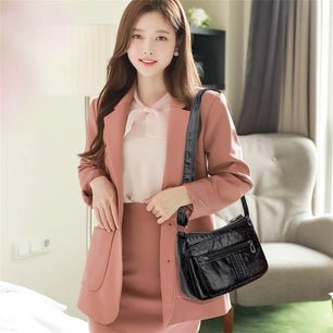 Women's Microfiber Zipper Closure Solid Pattern Casual Shoulder Bag