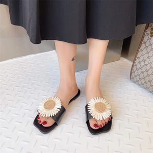 Women's PU Square Toe Slip-On Closure Casual Wear Flat Slippers