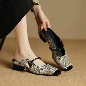 Women's Cotton Fabric Square Toe Slip-On Closure Casual Shoes