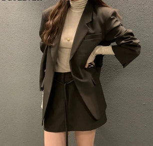 Women's Cotton Notched Collar Full Sleeves Vintage Blazer Set