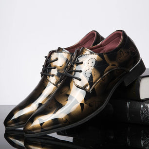 Men's PU Pointed Toe Lace-Up Closure Printed Formal Wedding Shoes