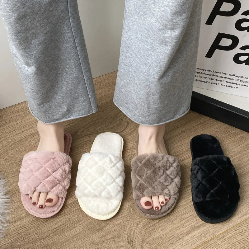 Women's Flock Peep Toe Slip-On Closure Casual Wear Flat Slippers