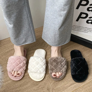 Women's Flock Peep Toe Slip-On Closure Casual Wear Flat Slippers