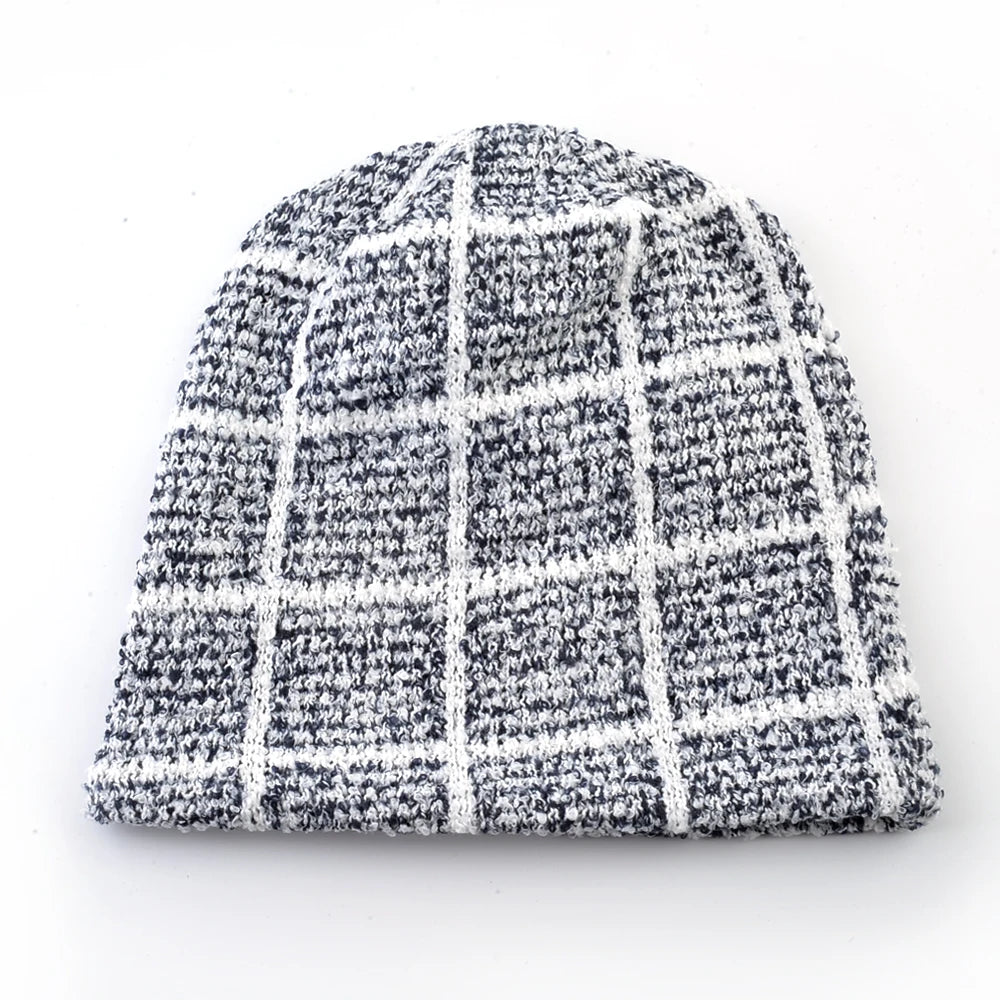 Men's Cotton Skullies Beanies Plaid Pattern Winter Bonnet Cap