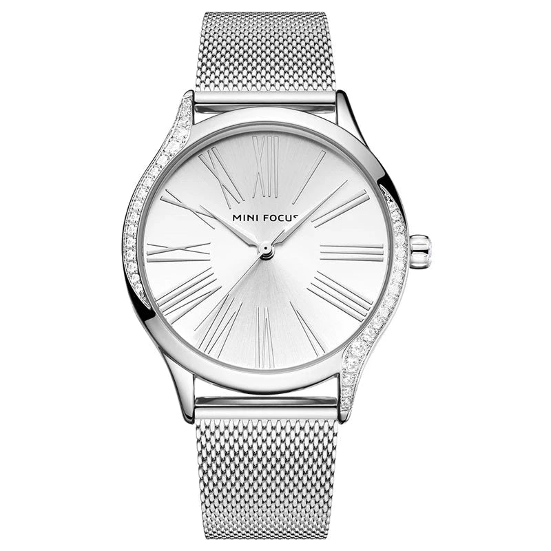 Women's Stainless Steel Folding Clasp Waterproof Quartz Watch