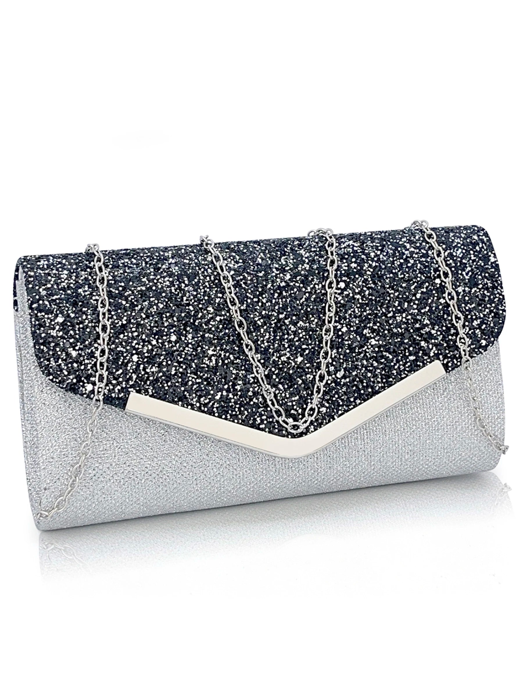 Women's Patent Leather Hasp Closure Sequined Wedding Clutch