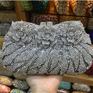 Women's Metallic Hasp Closure Rhinestone Pattern Wedding Clutch