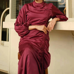 Women's Arabian Polyester Full Sleeves Pleated Casual Dress