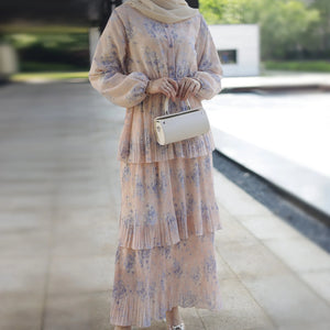 Women's Arabian Polyester Full Sleeve Floral Pattern Party Dress