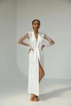 Women's Silk V-Neck Long Sleeves Nightgowns Sleepwear Dress