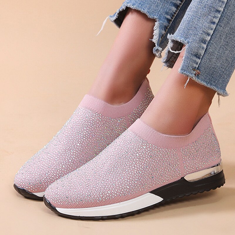 Women's Stretch Fabric Round Toe Slip-On Closure Breathable Shoes