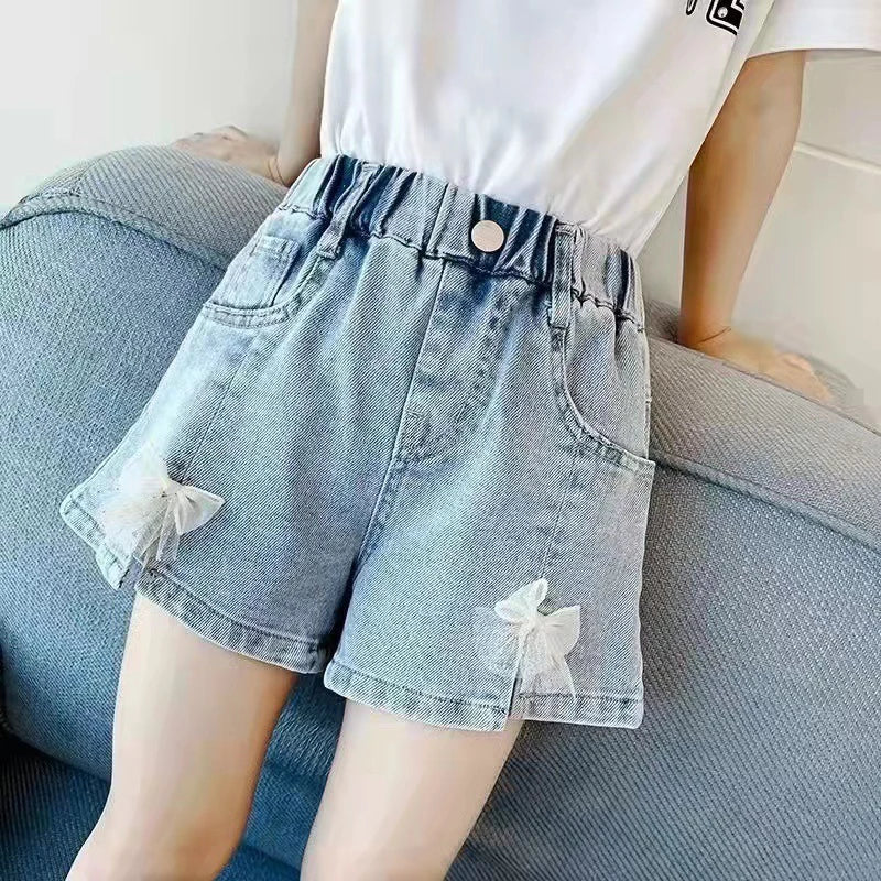 Kid's Girl Cotton Elastic Waist Closure Denim Casual Wear Shorts