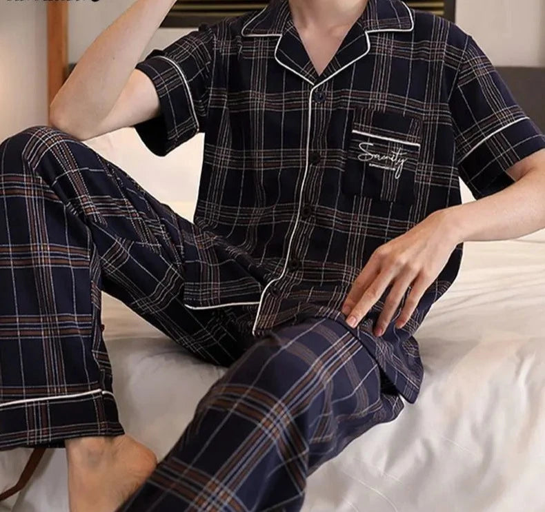 Men's Cotton Turn-Down Collar Short Sleeves Sleepwear Pajamas Set