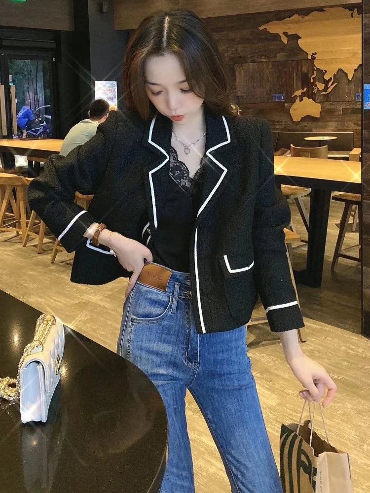 Women's Cotton Notched Long Sleeves Single Breasted Blazer