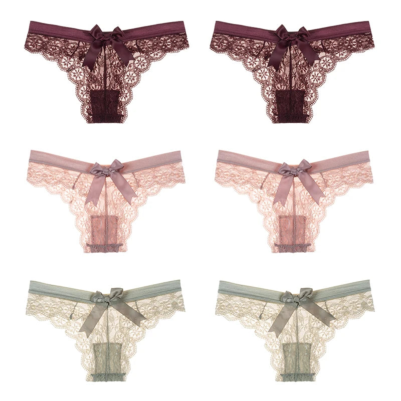 Women's 6 Pcs Spandex Low Waist Breathable Lace Pattern Panties