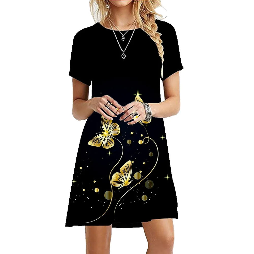 Women's Polyester Short Sleeves Printed Pattern Mini Casual Dress