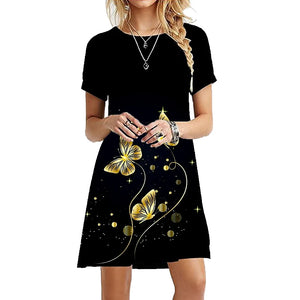 Women's Polyester Short Sleeves Printed Pattern Mini Casual Dress