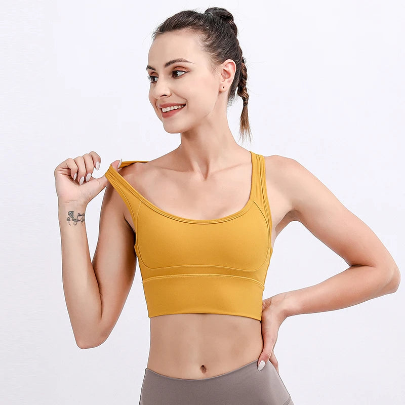 Women's Nylon Square-Neck Sleeveless Fitness Yoga Workout Top