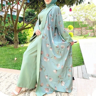 Women's Arabian Polyester Full Sleeve Floral Pattern Casual Abaya