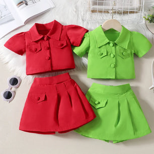 Kid's Polyester Turn-Down Collar Short Sleeve Casual Wear Clothes