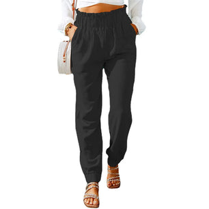 Women's Cotton Button Fly Closure Solid Pattern Casual Pants