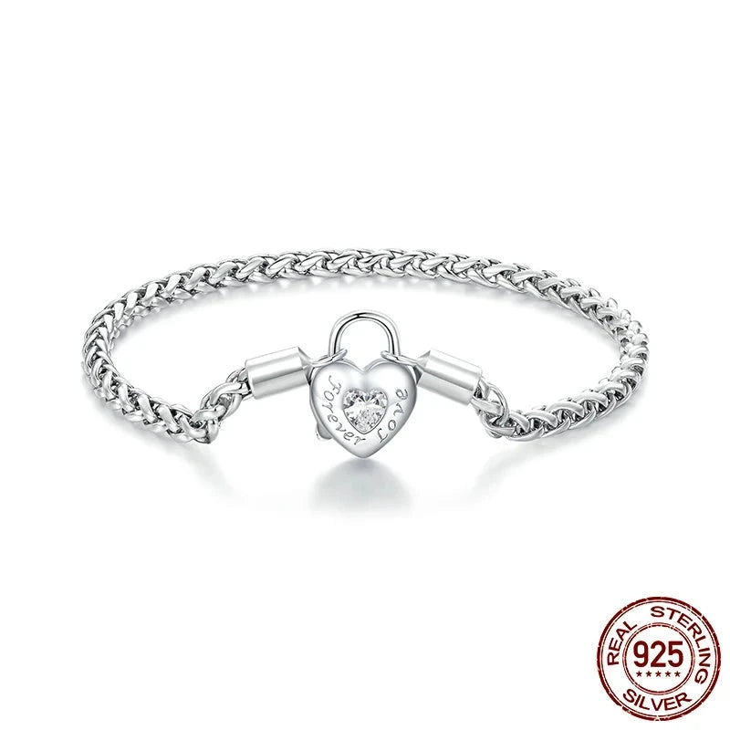 Women's 100% 925 Sterling Silver Zircon Heart Shaped Bracelet