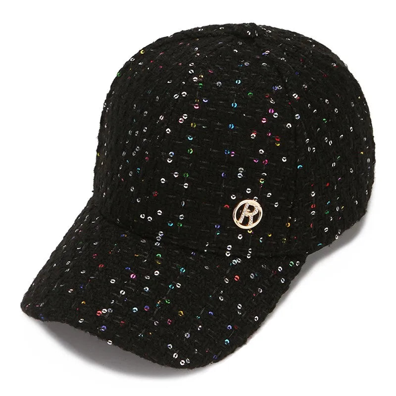 Women's Cotton Adjustable Strap Casual Wear Sequins Baseball Caps