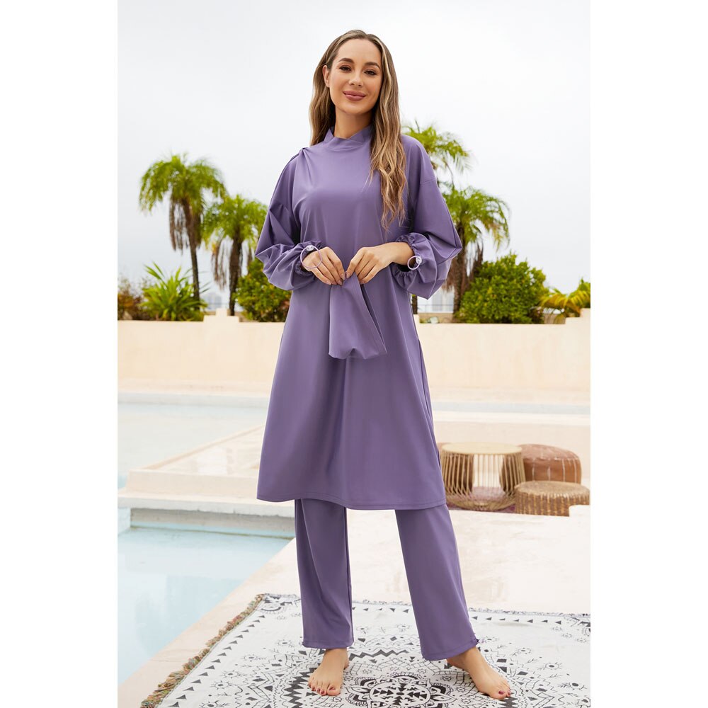 Women's Arabian Polyester Full Sleeves Plain Pattern Swimwear