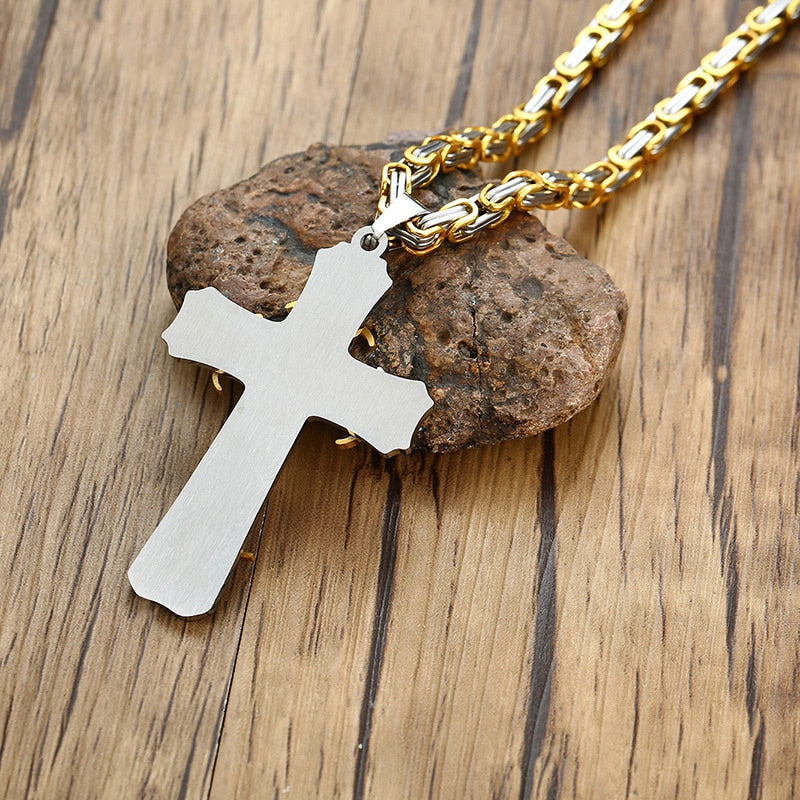 Men's Metal Stainless Steel Link Chain Punk Stylish Cross Necklace