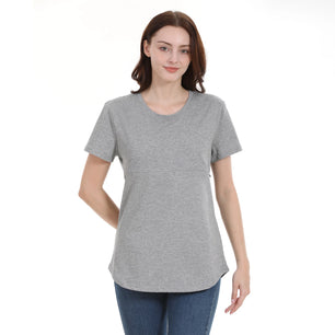 Women’s Cotton O-Neck Short Sleeves Solid Pattern Maternity Top