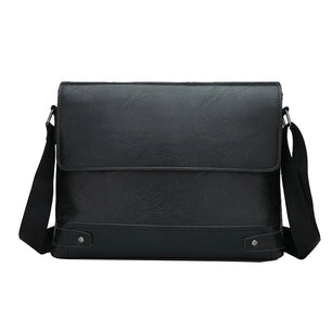 Men's PU Leather Zipper Hasp Closure Solid Pattern Shoulder Bag