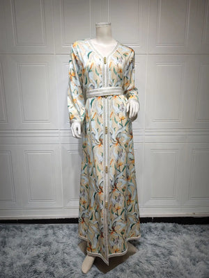 Women's Arabian Polyester Full Sleeves Floral Pattern Casual Dress