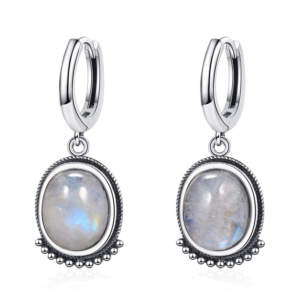 Women's 925 Sterling Silver Moonstone Wedding Hoop Earrings