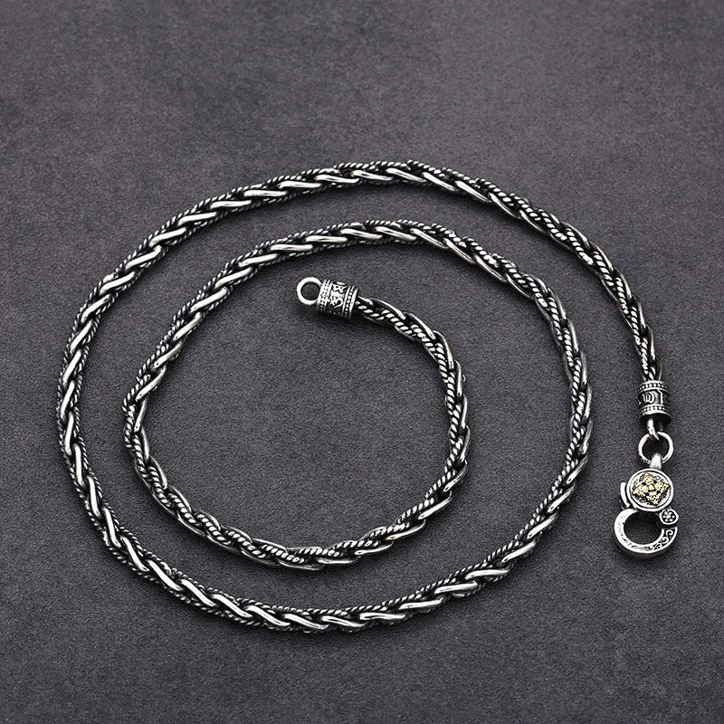 Men's 925 Sterling Silver Link Chain Geometric Pattern Necklace