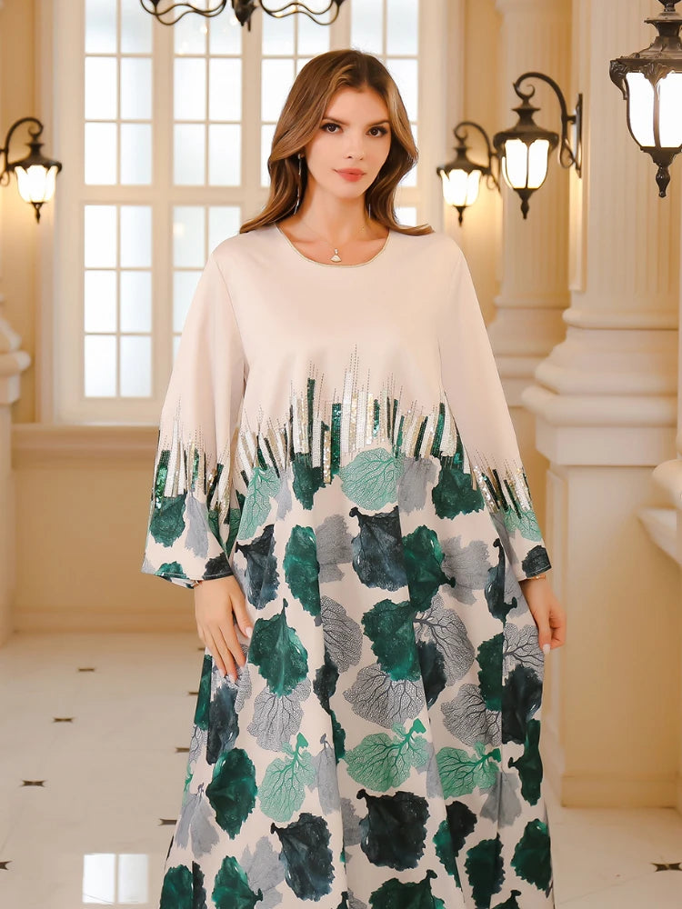 Women's Arabian Polyester Full Sleeves Printed Pattern Dress