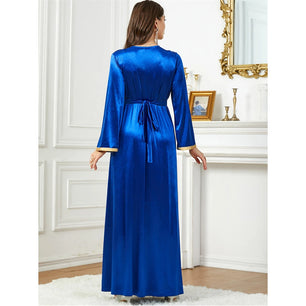 Women's Arabian V-Neck Polyester Full Sleeve Embroidery Dresses