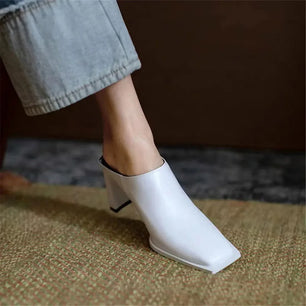 Women's Genuine Leather Square Toe Slip-On Closure Casual Shoes