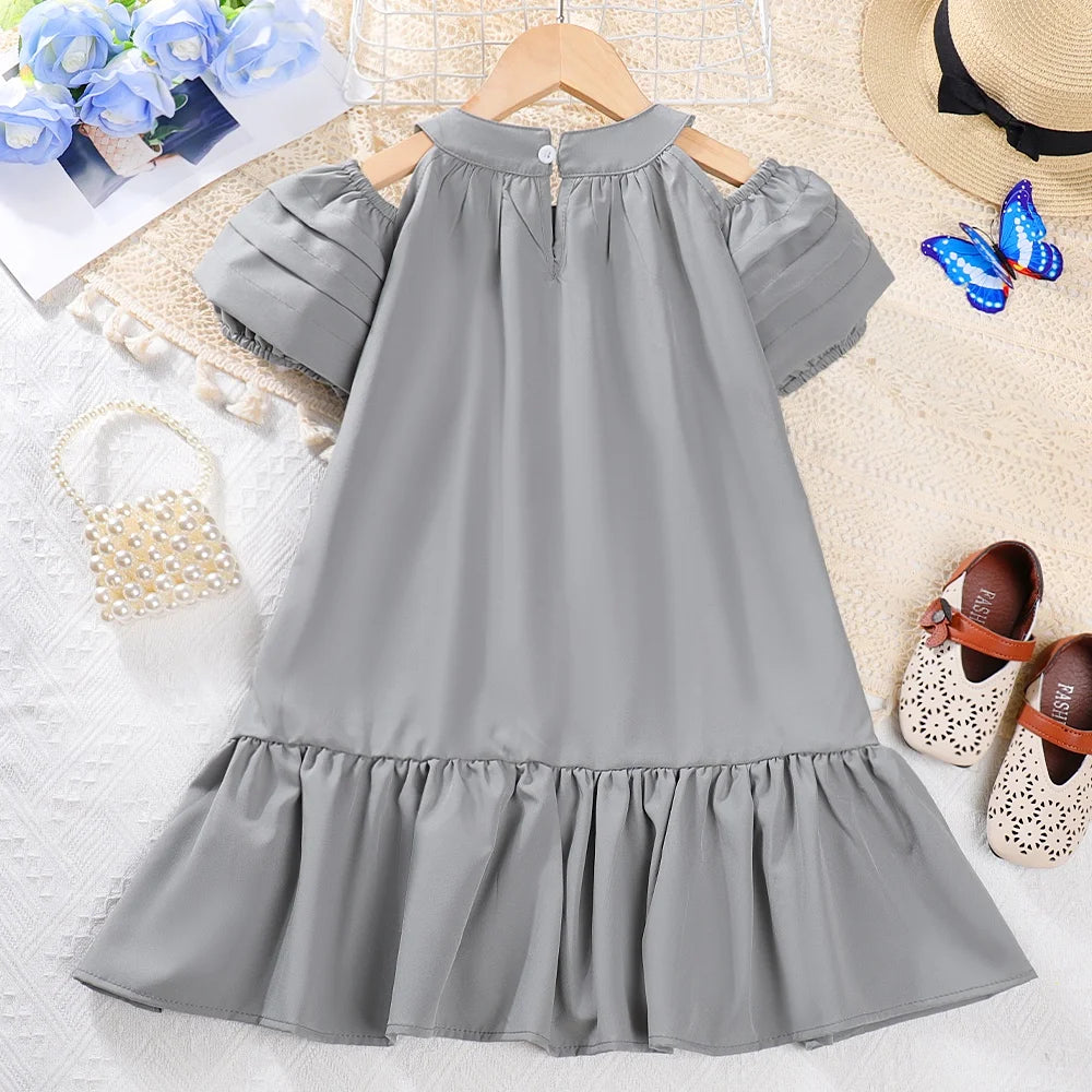 Baby Girl's Polyester Short Sleeves Pleated Pattern Party Dress