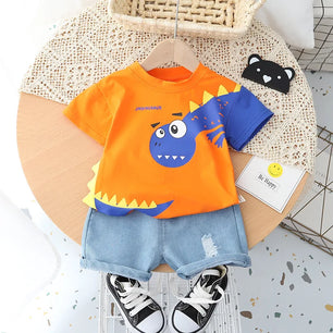 Kid's Boys Cotton Short Sleeves Cartoon Pattern Casual Clothes