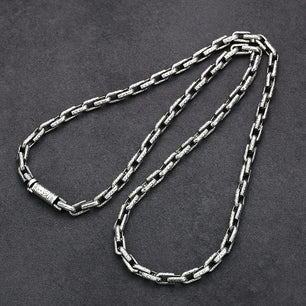 Men's 925 Sterling Silver Link Chain Geometric Pattern Necklace