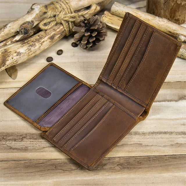 Men's Genuine Leather Solid Pattern Card Holder Vintage Wallet