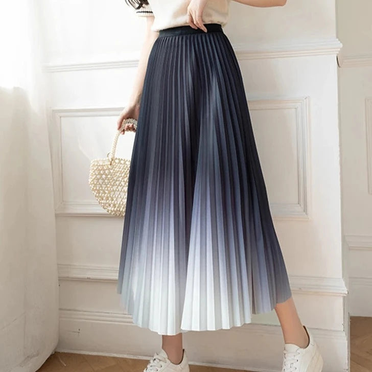 Women's Polyester Elastic Waist Pleated Pattern Casual Wear Skirt