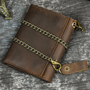 Men's Genuine Leather Solid Pattern Hasp Closure Vintage Wallet