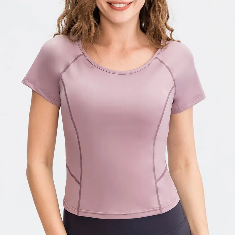 Women's O-Neck Spandex Short Sleeves Breathable Workout Top