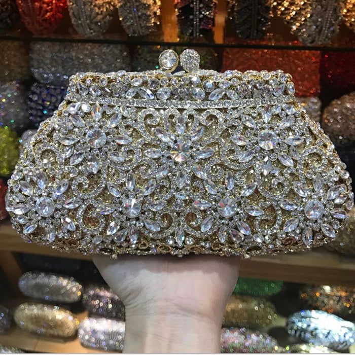 Women's Metallic Hasp Closure Rhinestone Pattern Wedding Clutch