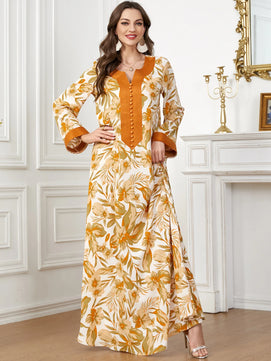 Women's Arabian Polyester Full Sleeves Printed Pattern Dress