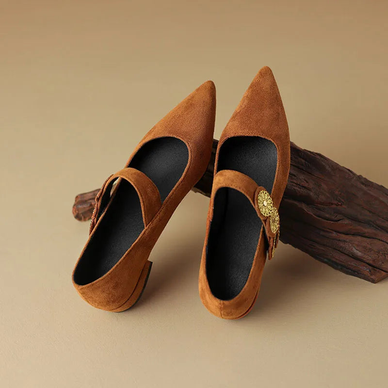 Women's Microfiber Pointed Toe Vintage Flower Pattern Shoes