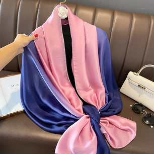 Women's Silk Neck Wrap Gradient Pattern Trendy Beach Scarves