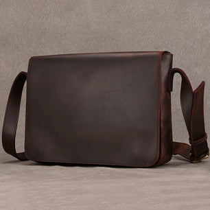 Men's Genuine Leather Zipper Closure Solid Pattern Shoulder Bag